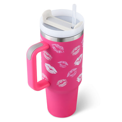 40oz Insulated Stainless Steel Tumbler With Handle & Straw