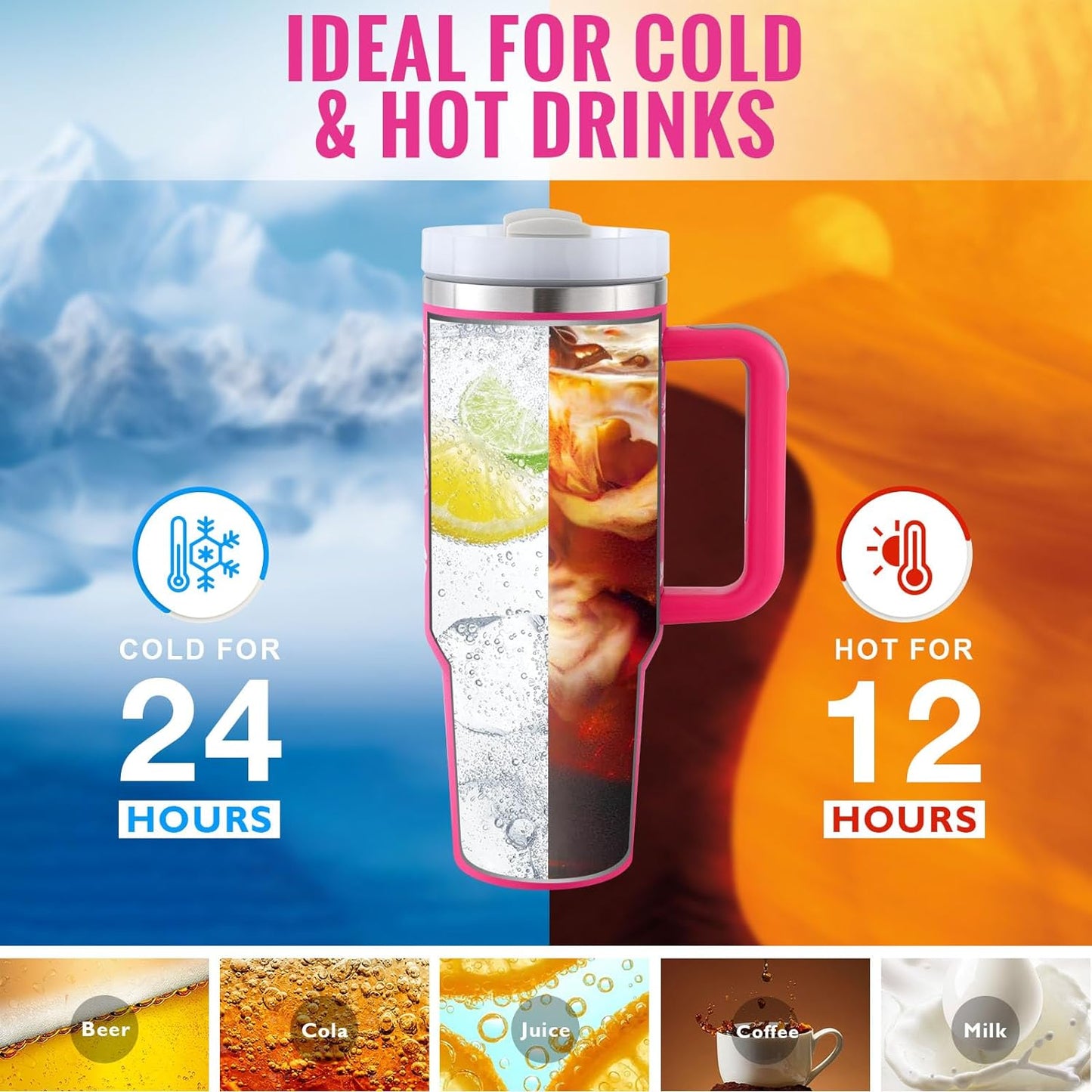 40oz Insulated Stainless Steel Tumbler With Handle & Straw